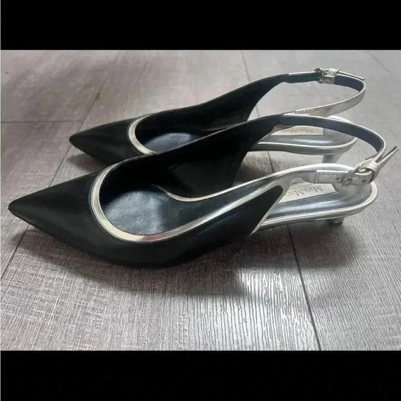 MAX MARA Black Leather Printed Slingback Kitten Heels Size 6 TRENDING - Picture 6 of 6